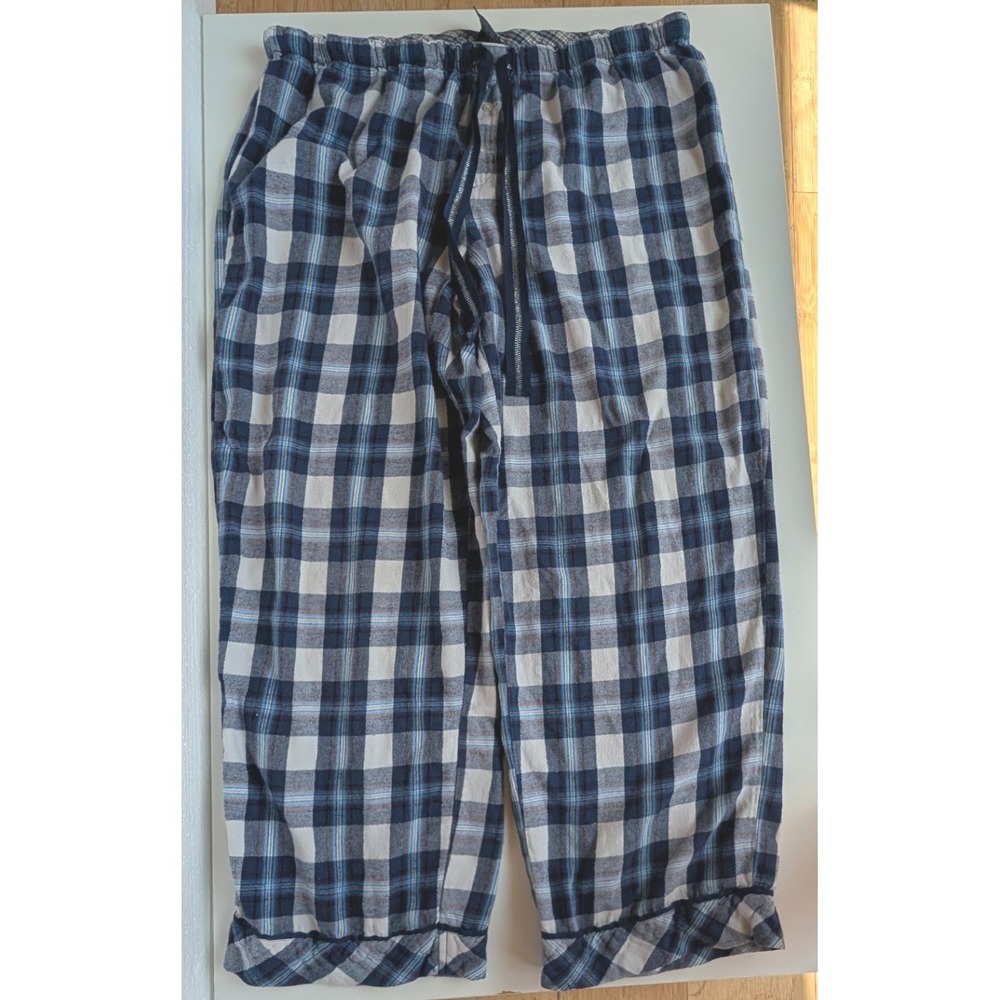 Faded Glory Blue Plaid Organic Cotton Pajama Pants Silver Sparkle XL Lounge